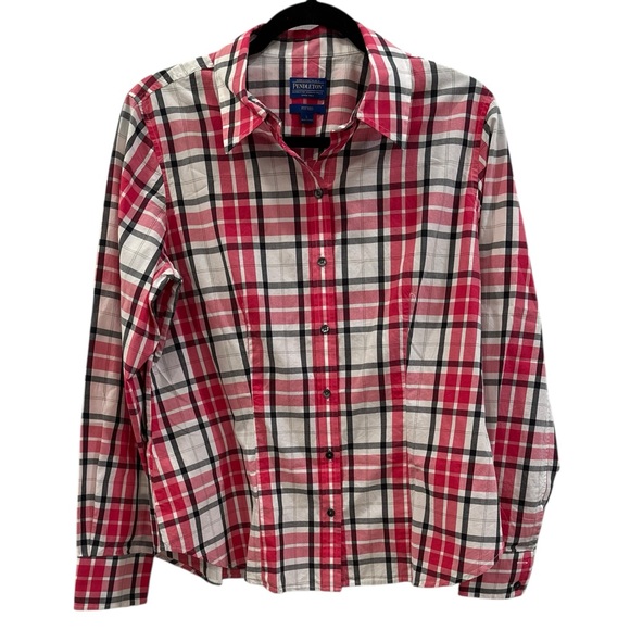 Pendleton Tops - Pendleton Shirt Womens Large fitted Pink Button Up Plaid Roll Tab Cotton Size L